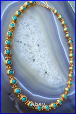 102.2Ct Oval Cut Turquoise Feroza Beads Tennis Bracelet 14K Yellow Gold Over 7