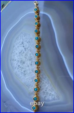 102.2Ct Oval Cut Turquoise Feroza Beads Tennis Bracelet 14K Yellow Gold Over 7