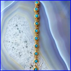 102.2Ct Oval Cut Turquoise Feroza Beads Tennis Bracelet 14K Yellow Gold Over 7