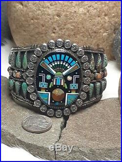 109g $800 MORE THAN WOW! Zuni Galaxy Bracelet Turquoise Inlay Sterling Silver