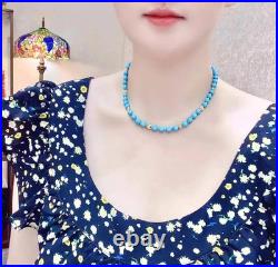 10K Yellow Gold Over 5.5mm-6.5mm Blue Sleeping Beauty Turquoise Bead 18Necklace