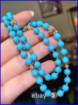 10K Yellow Gold Over 5.5mm-6.5mm Blue Sleeping Beauty Turquoise Bead 18Necklace