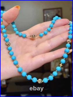 10K Yellow Gold Over 5.5mm-6.5mm Blue Sleeping Beauty Turquoise Bead 18Necklace