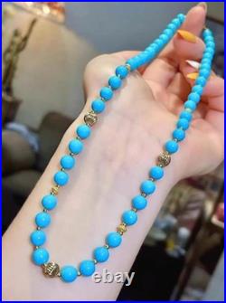 10K Yellow Gold Over 5.5mm-6.5mm Blue Sleeping Beauty Turquoise Bead 18Necklace