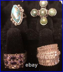 12 Sterling 925 Turquoise & Assorted Natural Stone And Gem Stone Rings (lot 22) 12 Sterling 925 Turquoise & Assorted Natural Stone And Gem Stone Rings (lot 22)