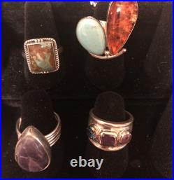 12 Sterling 925 Turquoise & Assorted Natural Stone And Gem Stone Rings (lot 22) 12 Sterling 925 Turquoise & Assorted Natural Stone And Gem Stone Rings (lot 22)