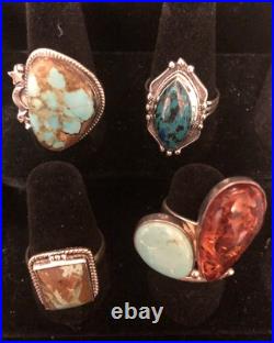 12 Sterling 925 Turquoise & Assorted Natural Stone And Gem Stone Rings (lot 22) 12 Sterling 925 Turquoise & Assorted Natural Stone And Gem Stone Rings (lot 22)
