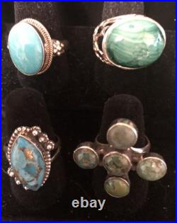 12 Sterling 925 Turquoise & Assorted Natural Stone And Gem Stone Rings (lot 22) 12 Sterling 925 Turquoise & Assorted Natural Stone And Gem Stone Rings (lot 22)