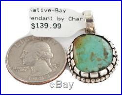$140Tag Navajo. 925 Sterling Silver Natural Turquoise Native American Pendant