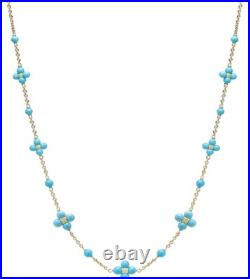 14K Yellow Gold Over Sleeping Beauty Turquoise Flower Dangle Necklace 18Lobster