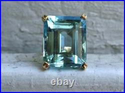 14k Yellow Gold Finish 3.50 Ct Emerald Cut Aquamarine Vintage Engagement Ring