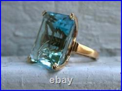 14k Yellow Gold Finish 3.50 Ct Emerald Cut Aquamarine Vintage Engagement Ring