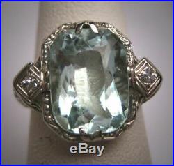 15CT Vintage Aquamarine Diamond Estate Art Deco Antique Wedding 1920 Ring 925 SS