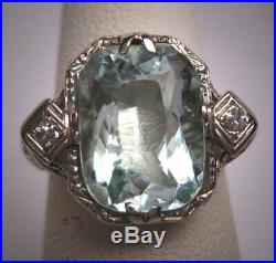 15CT Vintage Aquamarine Diamond Estate Art Deco Antique Wedding 1920 Ring 925 SS