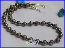 18 Hand Made Stamped STERLING Silver NAVAJO PEARLS Genuine TURQUOISE Necklace