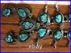 1930's Era Turquoise Squash Blossom Sterling Silver Bead Necklace