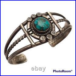 1940s 50's Handmade Twisted Wire number 8 turquoise sterling silver Bracelet