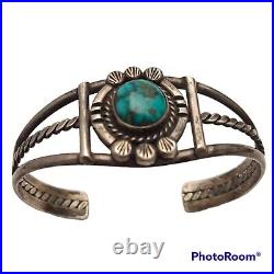 1940s 50's Handmade Twisted Wire number 8 turquoise sterling silver Bracelet