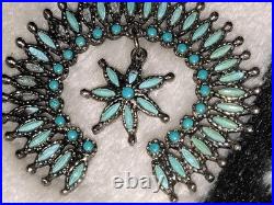 1940s Zuni Native American Petit Point Squash Blossom Turquoise Sterling Silver