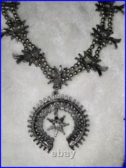 1940s Zuni Native American Petit Point Squash Blossom Turquoise Sterling Silver