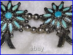 1940s Zuni Native American Petit Point Squash Blossom Turquoise Sterling Silver