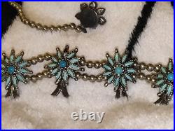 1940s Zuni Native American Petit Point Squash Blossom Turquoise Sterling Silver