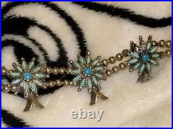 1940s Zuni Native American Petit Point Squash Blossom Turquoise Sterling Silver