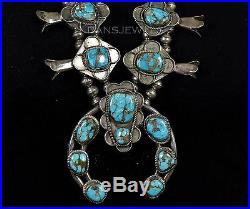 1950s OLD PAWN Navajo BLUE GEM TURQUOISE Sterling Silver Squash Blossom Necklace