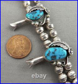 1960s Era Double Strand Turquoise & Sterling, Navajo Squash Blossom Necklace