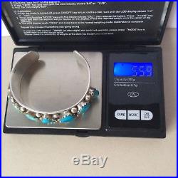 1970s NATIVE AMERICAN NAVAJO TURQUOISE NUGGET STERLING SILVER BANGLE CUFF 55.9g