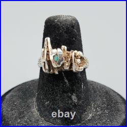 1970s Sterling Silver Turquoise Accent Nugget Brutalist LOVE Ring Sz 6 3.9g 1970s Sterling Silver Turquoise Accent Nugget Brutalist LOVE Ring Sz 6 3.9g