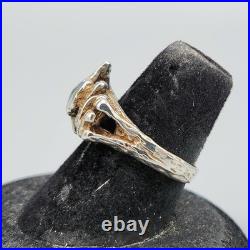 1970s Sterling Silver Turquoise Accent Nugget Brutalist LOVE Ring Sz 6 3.9g