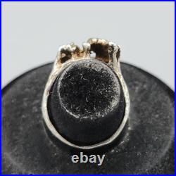 1970s Sterling Silver Turquoise Accent Nugget Brutalist LOVE Ring Sz 6 3.9g