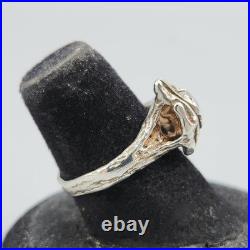 1970s Sterling Silver Turquoise Accent Nugget Brutalist LOVE Ring Sz 6 3.9g