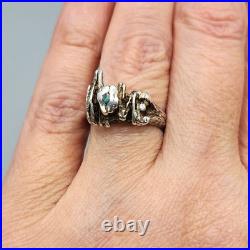 1970s Sterling Silver Turquoise Accent Nugget Brutalist LOVE Ring Sz 6 3.9g