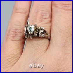 1970s Sterling Silver Turquoise Accent Nugget Brutalist LOVE Ring Sz 6 3.9g