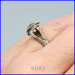 1970s Sterling Silver Turquoise Accent Nugget Brutalist LOVE Ring Sz 6 3.9g