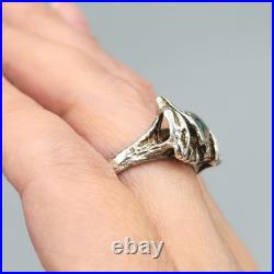 1970s Sterling Silver Turquoise Accent Nugget Brutalist LOVE Ring Sz 6 3.9g