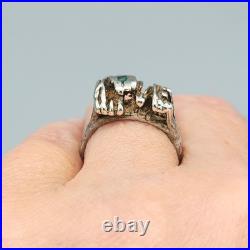 1970s Sterling Silver Turquoise Accent Nugget Brutalist LOVE Ring Sz 6 3.9g