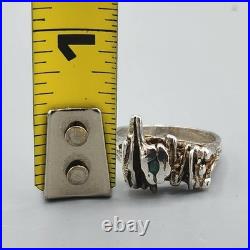 1970s Sterling Silver Turquoise Accent Nugget Brutalist LOVE Ring Sz 6 3.9g