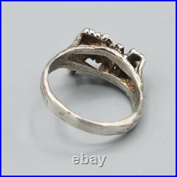 1970s Sterling Silver Turquoise Accent Nugget Brutalist LOVE Ring Sz 6 3.9g