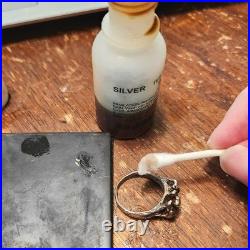 1970s Sterling Silver Turquoise Accent Nugget Brutalist LOVE Ring Sz 6 3.9g