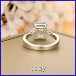 1.10Ct Emerald Cut Natural Aquamarine Solitaire ring 14K White Gold Plated