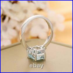 1.10Ct Emerald Cut Natural Aquamarine Solitaire ring 14K White Gold Plated