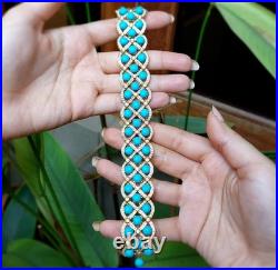26.85 Carat Turquoise & Diamond Luxury Flower Wide Bracelet 18K Yellow Gold Over