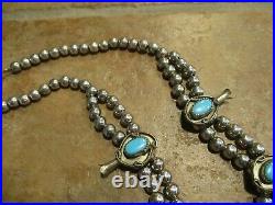 26 FINE Vintage Navajo Sterling Silver Blue Turquoise SQUASH BLOSSOM Necklace