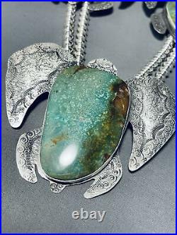 270 Grams Tutrle Navajo Turquoise Sterling Silver Squahs Blossom Necklace