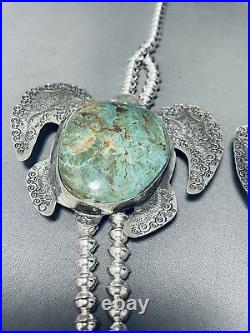 270 Grams Tutrle Navajo Turquoise Sterling Silver Squahs Blossom Necklace