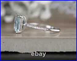 2Ct Emerald Cut Aquamarine Engagement Bridal Ring Set14k White Gold Finish