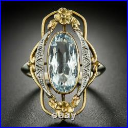 2Ct Oval Cut Aquamarine Art Deco Bezel Set Engagement Ring 14K Yellow Gold Over